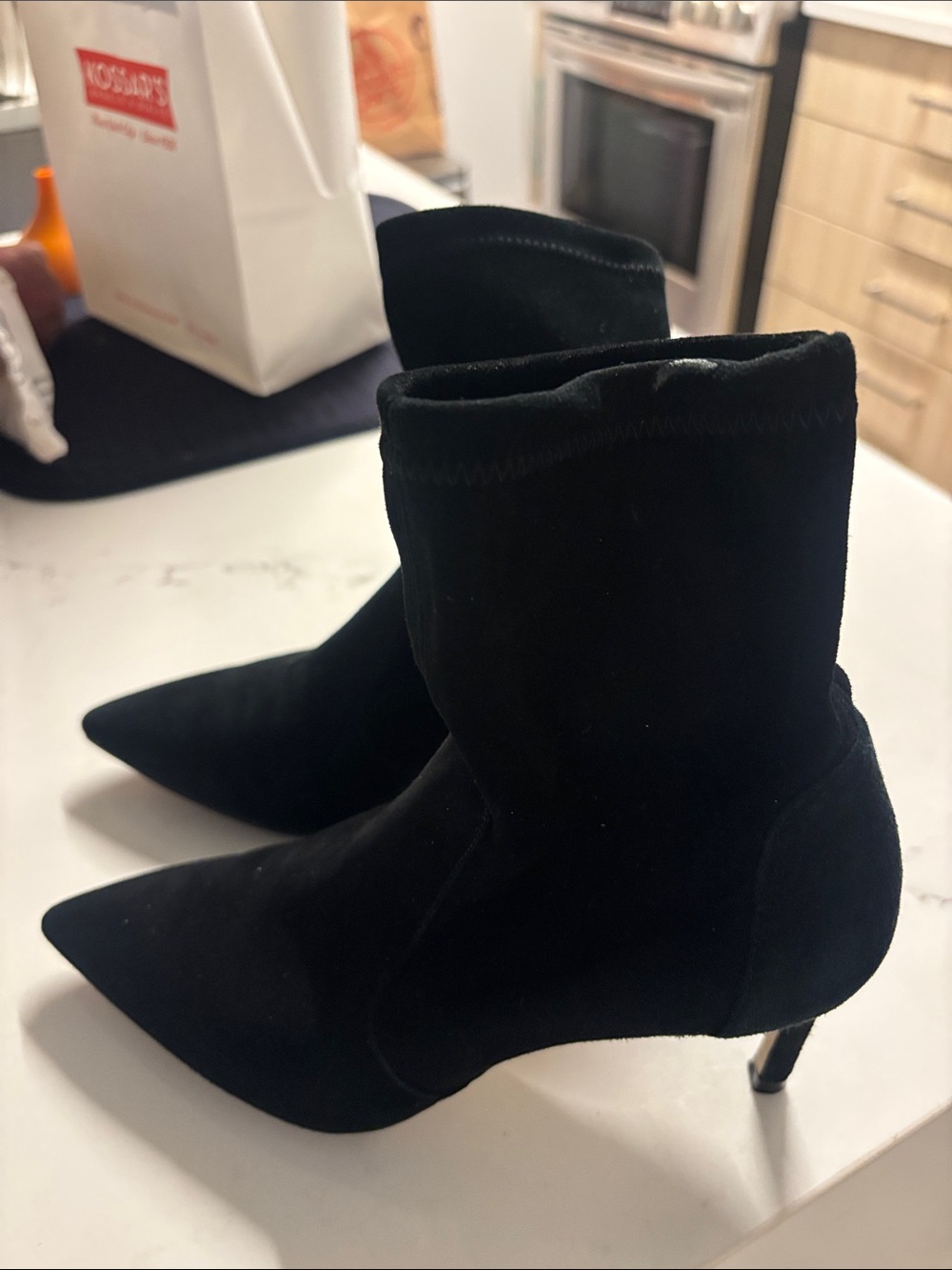 Stuart Weitzman Black Pointed-Toe Suede Ankle Booties